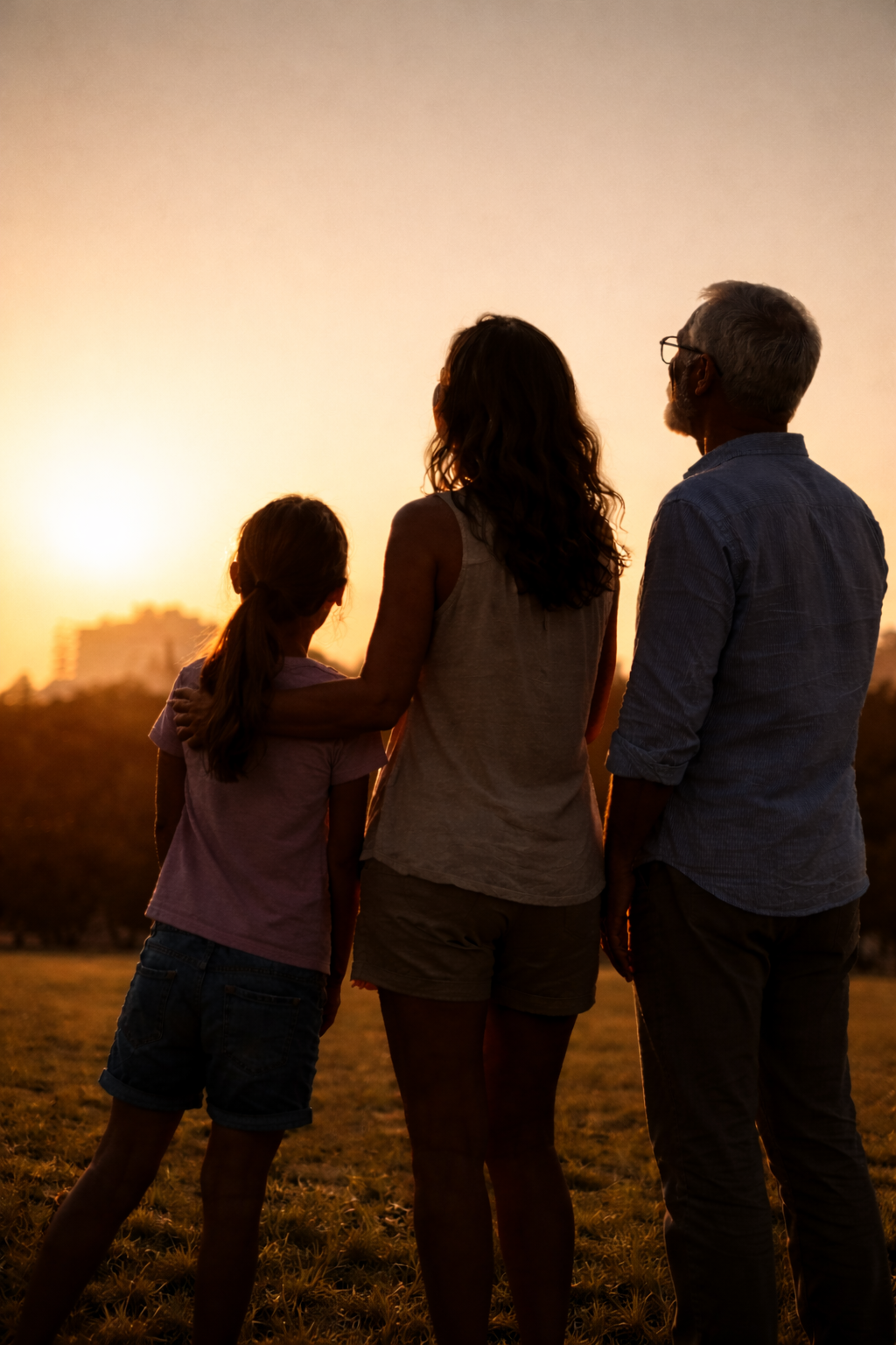 family at sunset in the park