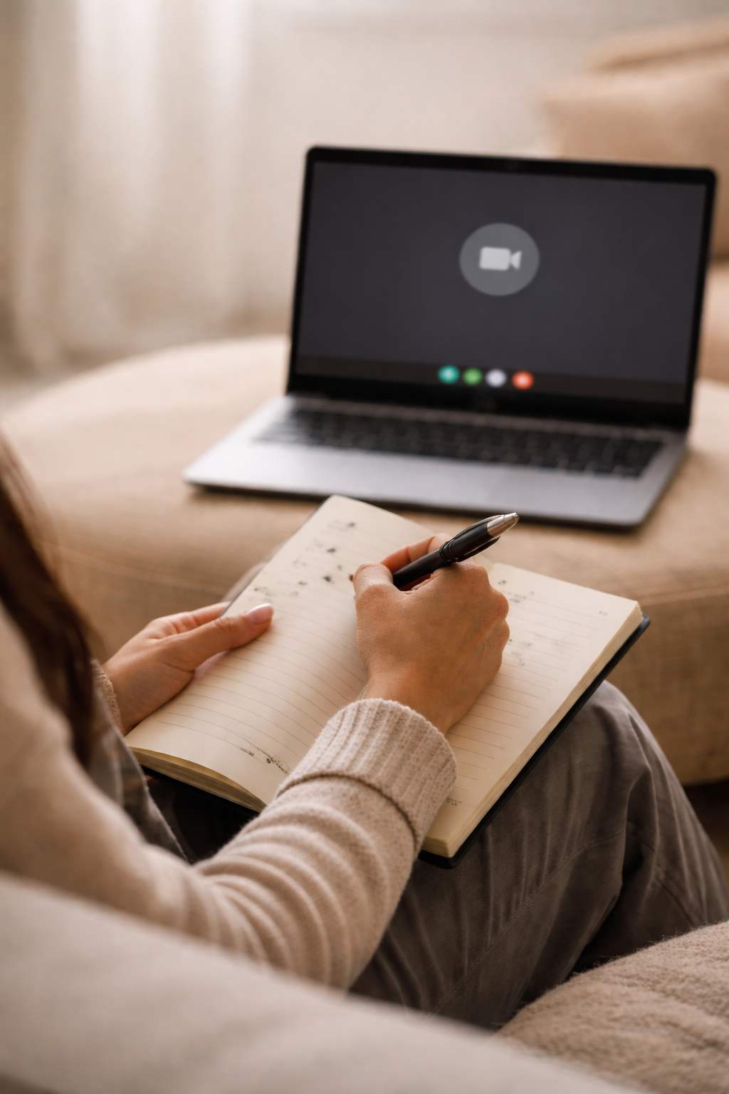 writing in front of a video call